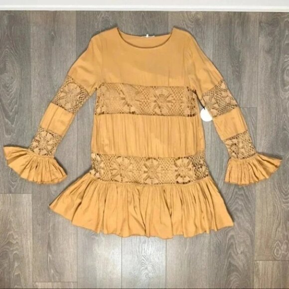Revolve Tularosa Berkley Mini Dress Ruffle Long Sleeve Saffron Yellow Size XS - Picture 2 of 15